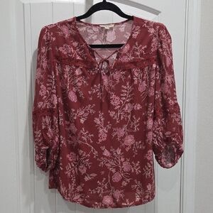 Coso Blu Floral Peasant Boho Style Blouse, Small